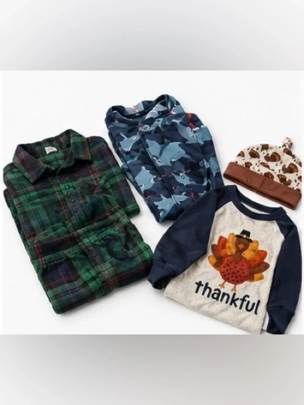 Thanksgiving Christmas Baby Festive Pajama Bundle 6-18M Turkey Flannel Set